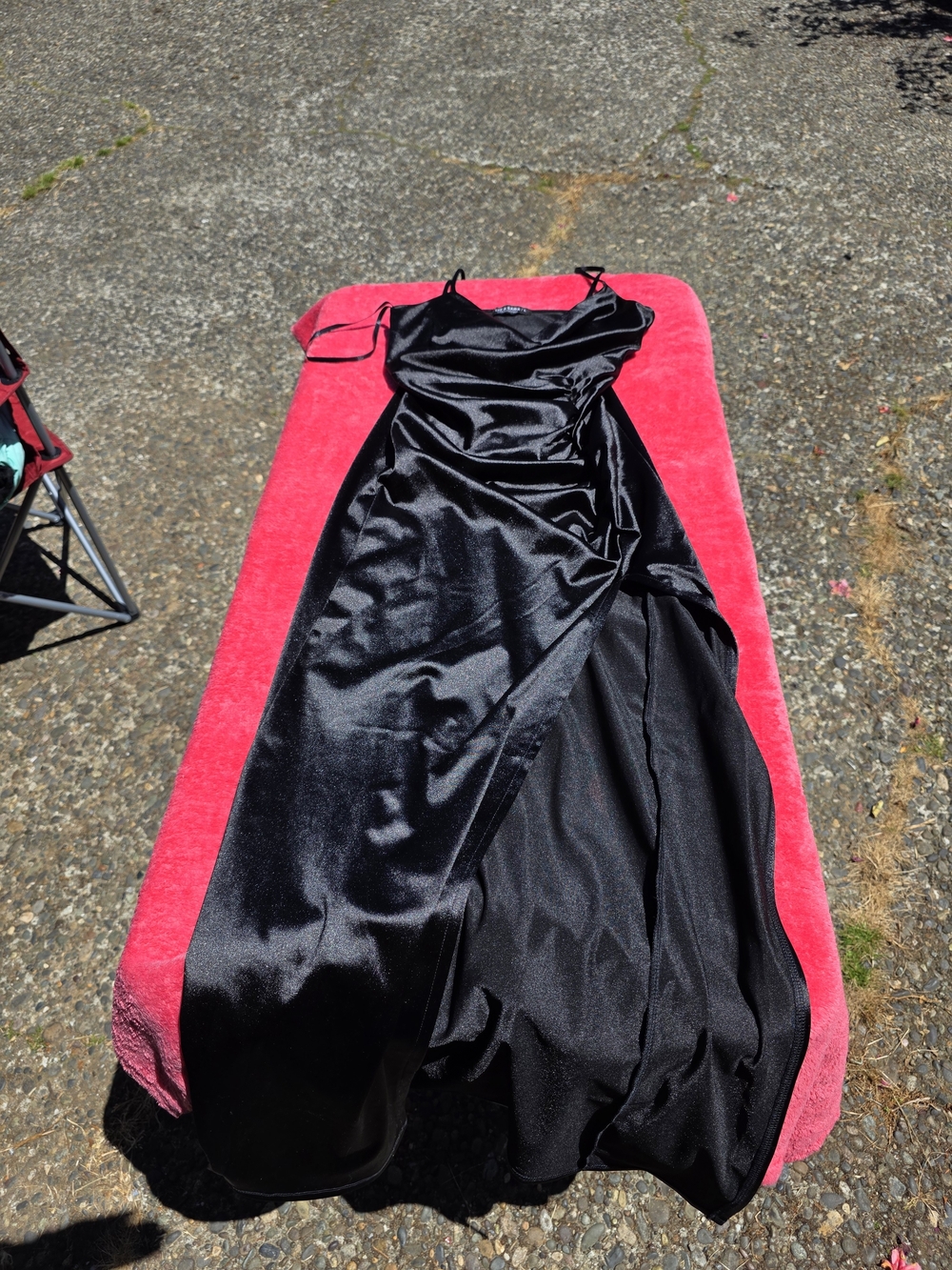 Elegant Black Satin Slip Dress with Side Slit